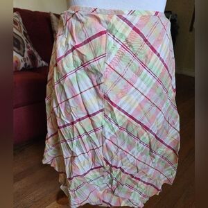 LOFT Pink and Green Bubble Maxi Skirt with Asymmetrical Ruffles